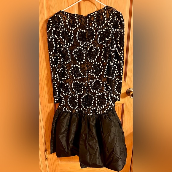 Richilene New York VTG 80s Black White Sequin Embellished Cocktail Gown Dress - Picture 5 of 17